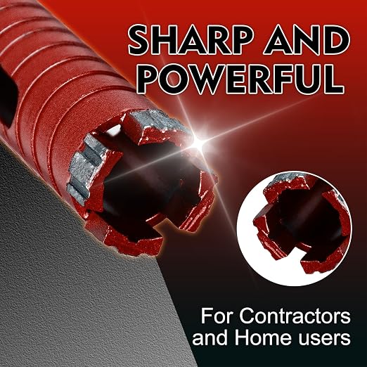 SALI Diamond Core Drill Bits 1 1/8" Diameter 10"/254mm Drilling Depth 5/8-11" Thread Core Bit Turbo Laser-Welded Segments for Cured Concrete with Brick Block Masonry with Two Adapters（Red）
