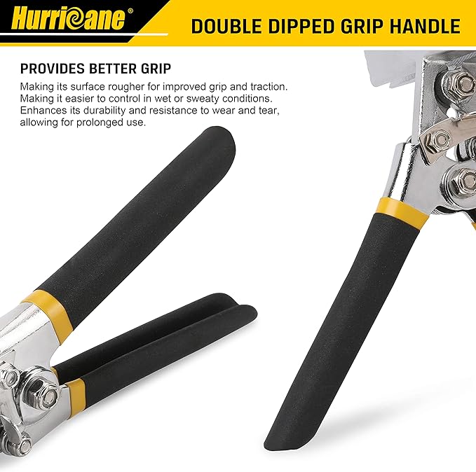 HURRICANE Sheet Metal Hand Seamer, 6 Inch Straight Jaw Sheet Bender Tools for Flattening Metal, Bending Pliers with Double Dipped Cushion Handle, Grip Strength and Versatility