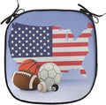 Lunarable Americana Chair Cushion Pad, American Map and Sport Balls Basketball Football Competition Matches, Seat Padding for Kitchen & Patio with Anti-Slip Backing, 16"x16", Purple Grey Multicolor
