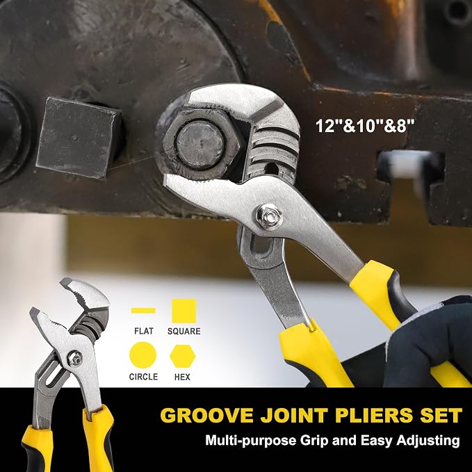 TOPLINE 8-Piece Pliers and Wrench Set with Rolling Pouch | 12”, 10”, 8” Groove Joint, 8” Adjustable Wrench, 7” Linesman, 6” Slip Joint, Long Nose, Diagonal Pliers for Home Repair
