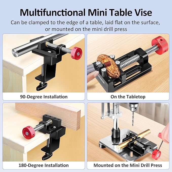 ArtyMaster Mini Drill Press Vise with Rubber Soft Jaws, 0-2.48" Clamping Range Mini Vice Clamp for Crafts, Jewelry Making, Modeling and Repairs, Precision Aluminum Small Vise for Small Projects