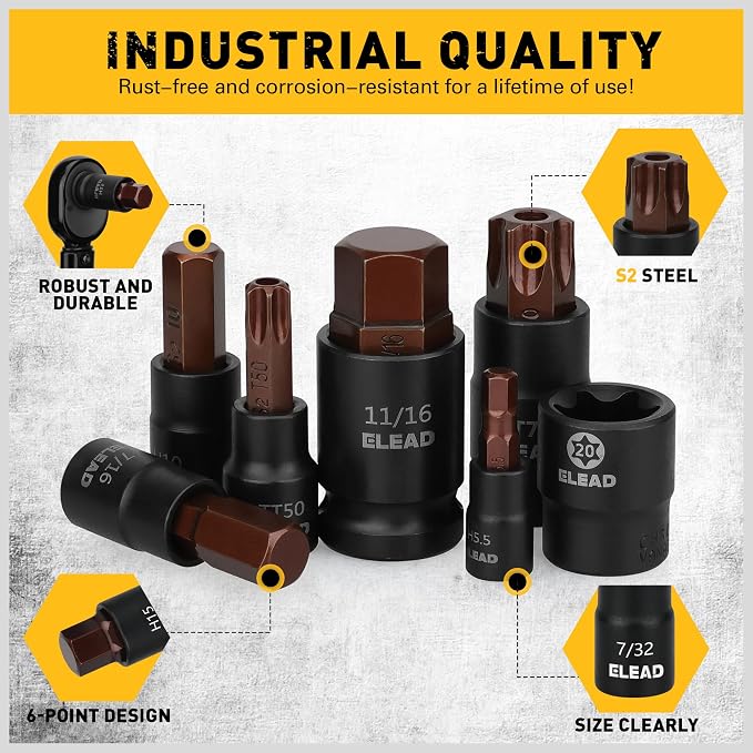 66-Piece Torx Bit & Hex Bit Socket Set: Premium CR-V & S2 Alloy Steel, Star T8-T70 & E-Torx E4-E24, High Torque Laser Marked for Automotive Mechanic