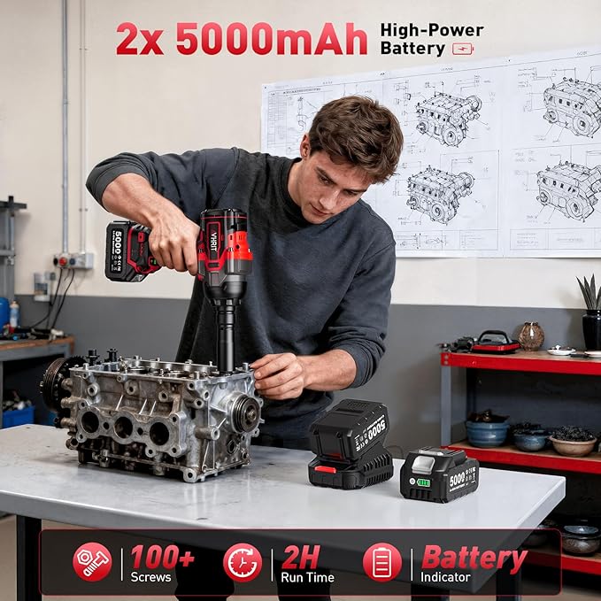 Cordless Impact Wrench 3/4", 2200Nm/1630Ft-lbs Electric Impact Gun with 2x5.0Ah Batteries, High Torque Brushless Impact Driver w/Socket Set & Adapter for Truck Mower Car Repair