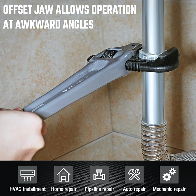 DURATECH 18-inch Aluminum Offset Pipe Wrench, Adjustable Plumbing Wrench | 2-1/2" Jaw Capacity, Heavy Duty, Drop Forged, Exceed GGG standard