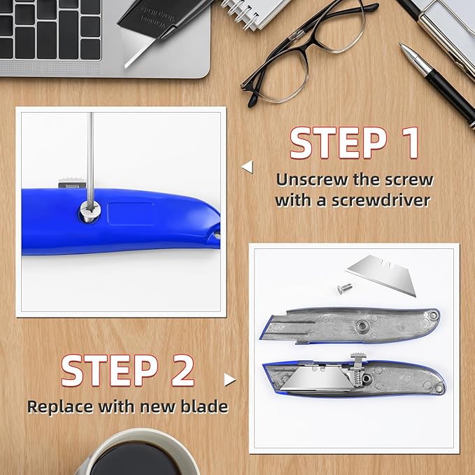 DIYSELF Utility Knife, 20 Pack Heavy Duty Box Cutter Retractable, Box Cutter Knife, Box Opener, Cardboard Cutter, Utility Knives for Garage, Home and Office, PVC Pipe Cutter (Blue)