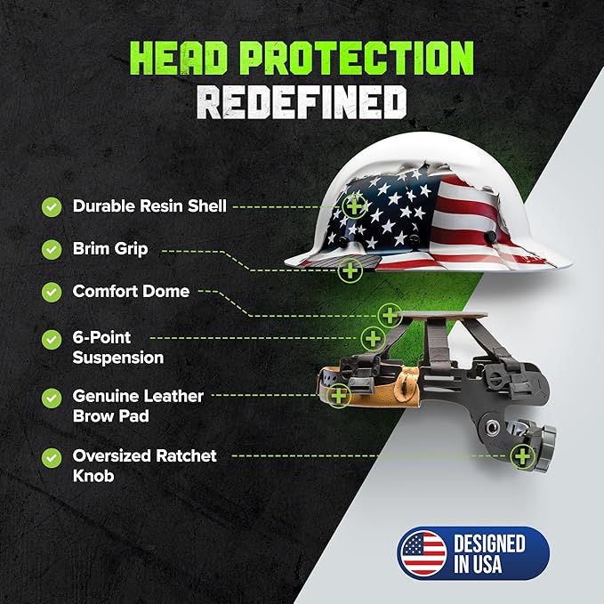 LIFT SAFETY Dax Fiber Resin Full Brim Safety Helmet/Hard Hat | 6 Point Suspension for Comfort & Impact Protection