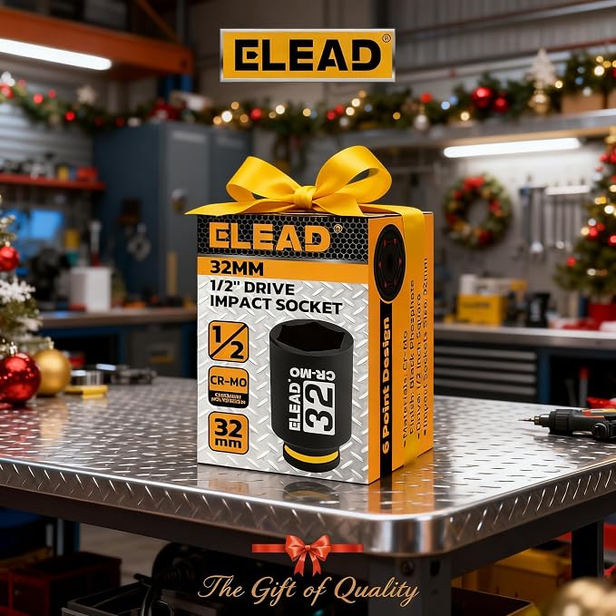 ELEAD 32 mm Socket 1/2" Drive Deep Impact Socket, Metric 6 Point 1/2-inch Drive Impact Axle Nut Sockets, CR-MO Nut Socket Set, Tools for Easy Removal of Axle Shaft Nuts