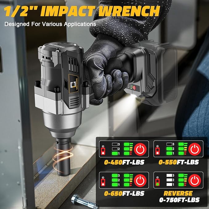 Cordless Impact Wrench 1/2 inch Compatible with Dewalt Battery, 750FT-LBS (1000N.m) Brushless Electric Impact Gun Includes LED Work Light, High Torque Impact Driver, Bare Tool Only