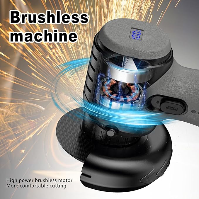 ZFULVO Brushless Cordless Angle Grinder Kit, 19500rpm Mini Electric Angle Grinding Tool with 2x16.8V 2000mAh Battery and 6-Cutting Discs, Grinder Handheld Cutter for Metal Wood
