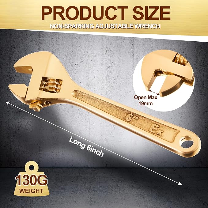 Hicarer 6 Inch Non-Sparking Adjustable Wrench, Aluminum Bronze Tool | Non-Magnetic, Oil & Gas Industry, Chemical Facilities, Hazardous Environments, Industrial Safety Applications