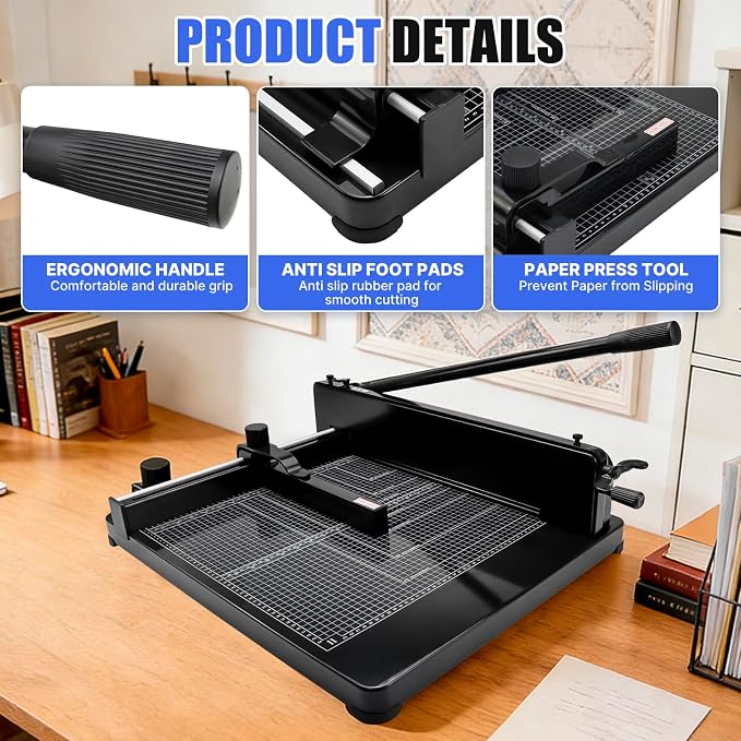 Heavy Duty Paper Cutter for A3 Paper,17'' 400 Sheets Capacity Guillotine Paper Cutter,Solid Steel Construction Stack Paper Trimmer for Office,Commercial Use,Double Safety Protection,Black (A3 17 Inch)