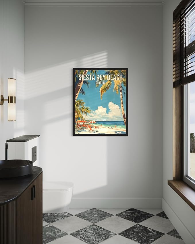 Siesta Key Beach Florida Unframed Wall Art Print Poster, US Vintage Retro Beach Scenery Posters Prints for Restroom Home Picture Painting Artwork Gallery 219 (Siesta Key Beach Florida, 20"L x 16"W, Unframed)