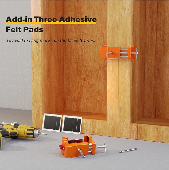 Cabinet Clamps, Cabinetry Clamps Cabinet Face Frame Clamps Cabinet Installation Clamps Cabinet Tools with Two Side Screws and Alignment Plate, 2 Pack, Up to 440 lbs Load Capacity, Orange