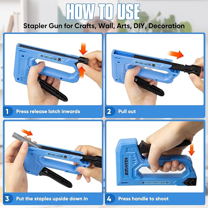 Light Duty Staple Gun for Wood, Blue Upholstery Staple Gun Kit with 2000pcs JT21 Staples 1/4, 5/16, 3/8 inch and Staple Remover, Stapler Gun for Crafts, DIY, Classroom, Mothers Day Gift