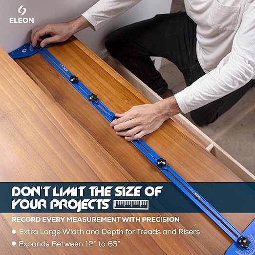 ELEON Stair Tread Template Tool - Aluminum Alloy Jig for Accurately Measuring Angle, Length, & Depth, Stair Gauge - Compatible with Many Types of Layout Projects (Up to 63"), Comes with Sturdy Case