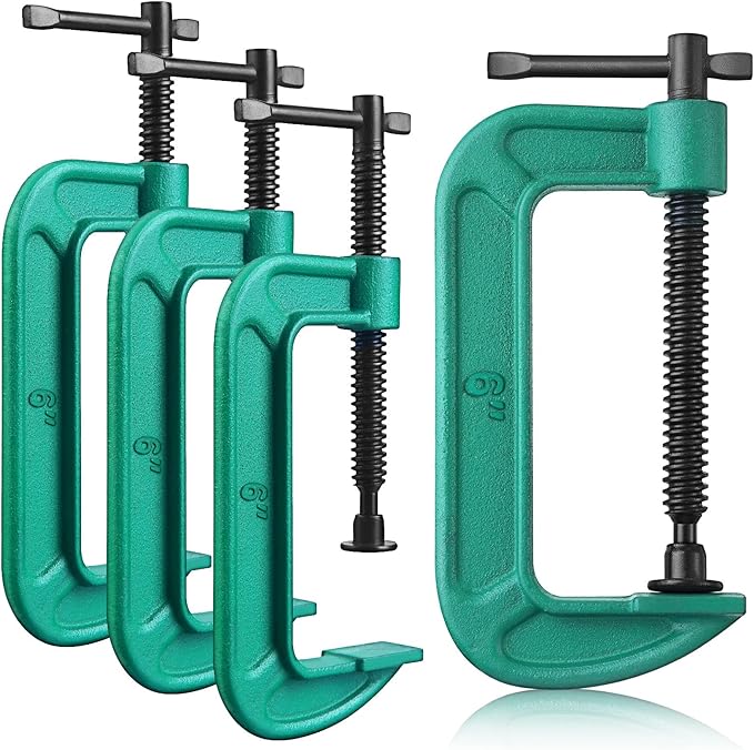 4 Pcs C Clamp Set 6 Inch Heavy Duty G-Clamps Automotive and Wood Working Clamps with Jaw Opening Sliding for DIY Carpentry Woodworking Welding and Building(6 Inch, Green)