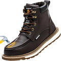 KELODON Waterproof Steel Toe Boots For Men-6" Leather Moc Toe Work Boots Mens Steel Toe Shoes Indestructible Non Slip Resistant Construction Safety Boot