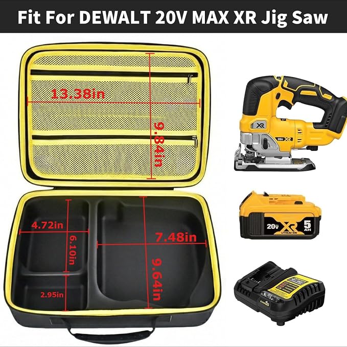 ANKHOH EVA Hard Case for DEWALT DCS334B/DCS335B Jig Saw, Yellow | Custom-fit EVA jigsaw Case with Blade, Battery and Charger Storage, Handle and Shoulder Strap, Box Only