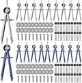 Professional Compass for Geometry, Metal Drawing Compass Drafting Tool with Extra Refills for Office Drafting Drawing Woodworking, Silver, Blue(20 Pieces)
