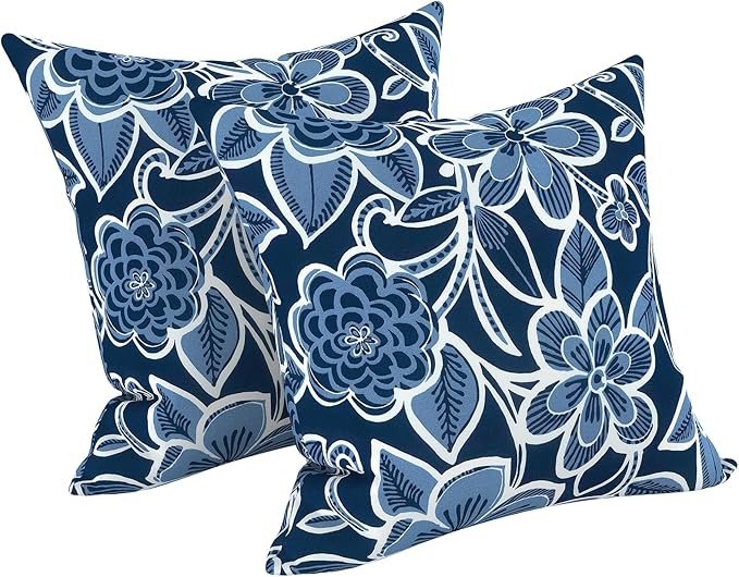 LVTXIII Outdoor/Indoor Throw Pillows, Decorative Throw Pillows with Inserts, 18"x18" Square Pillows for Bed, Couch, Sofa and Patio Furniture, Set of 2, Flower Navy