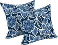 LVTXIII Outdoor/Indoor Throw Pillows, Decorative Throw Pillows with Inserts, 18"x18" Square Pillows for Bed, Couch, Sofa and Patio Furniture, Set of 2, Flower Navy