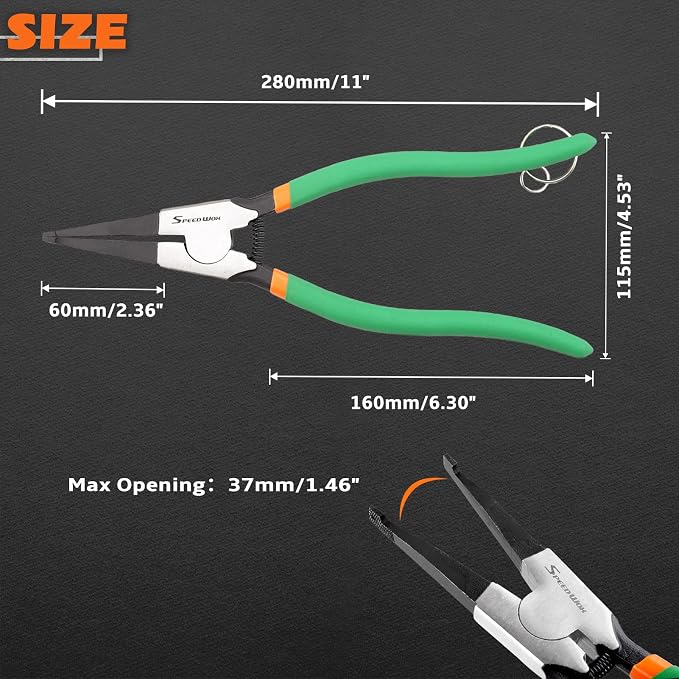 SPEEDWOX Special Angle Tip Lock Ring Pliers 11-Inch Retaining Rings Pliers for Removing Installing Gearshift Locking Rings Spring Loaded Snap Ring Pliers for Removing Installing Locking Rings