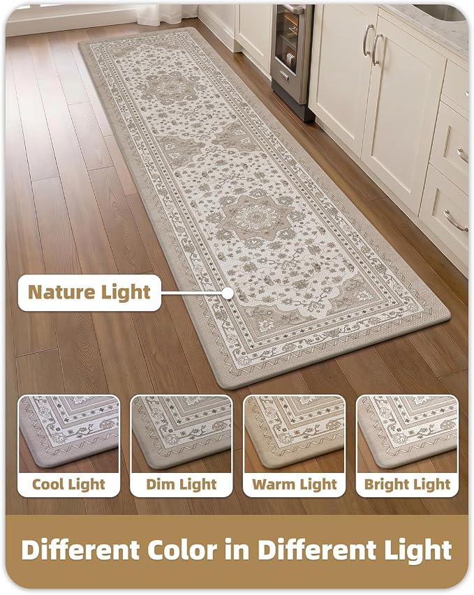 Color&Geometry Kitchen Floor Mats Anti Fatigue, Cushioned Boho Rugs,Waterproof Non Slip Kitchen Runner for Sink, Standing Mats for Office,24"x87",Beige(2.0 Version)