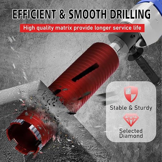 SALI Diamond Core Drill Bits 2 3/4" Diameter 10"/254mm Drilling Depth 5/8-11" Thread Core Bit Turbo Laser-Welded Segments for Cured Concrete with Brick Block Masonry with Two Adapters（Red）