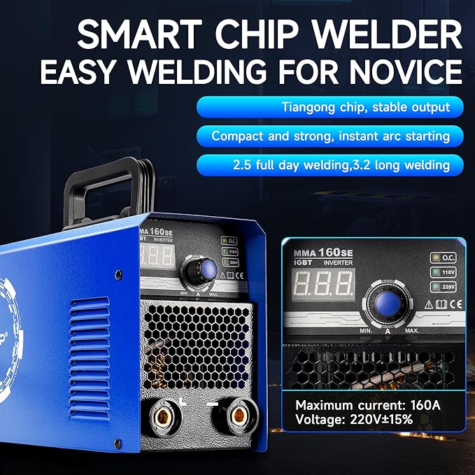 RILAND 160A Stick Welder, 110V/220V ARC/Lift TIG Welding Machine, IGBT Inverter Portable MMA Welders with Hot Start, Arc force and Anti-Stick for Home & Light Industry