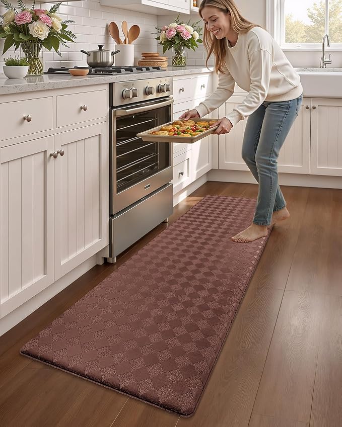 Color&Geometry Anti Fatigue Cushioned Kitchen Floor Mats,17"X47",Runner Rug Non Slip Waterproof,Memory Foam Padded Standing Mat for Front Sink,Brown