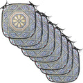 Lunarable Moroccan Chair Cushion Pads Set of 8, Image of a Carving Art Flower Doorway Entrance Geometric, Anti-Slip Seat Padding for Kitchen & Patio, 16"x16", Blue Pale Yellow Redwood