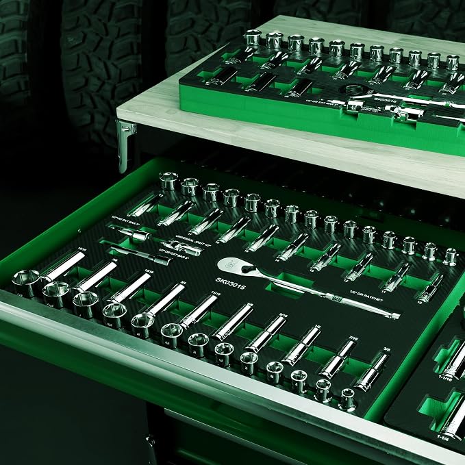 SK 1/2" Drive Socket Set with 160-P Ratchet, 52-Piece, SAE & Metric | SuperKrome Finish, Premium CR-V Steel, Heat Treated, with EVA Foam Tool Organizer