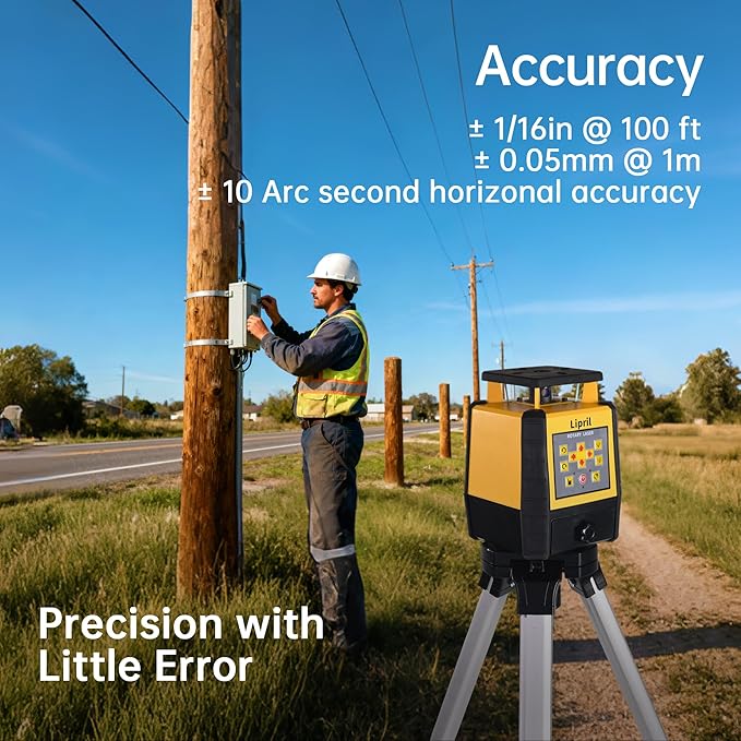 Rotary Laser Level Kit, ±1/16" @100' Accuracy, 2296FT Work Range, IP66 Self-Leveling Construction Laser Transit with Tripod & Grade Rod, Swappable Battery System for Construction Job, Red Bean