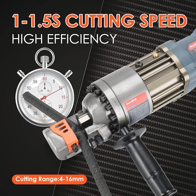 5/8" Electric Hydraulic Rebar Cutter 1-1.5s Cutting Speed Portable Rebar Cutter Cutting Rebar 4-16mm 1000w 120v/60hz RC16A (Grey + Orange)