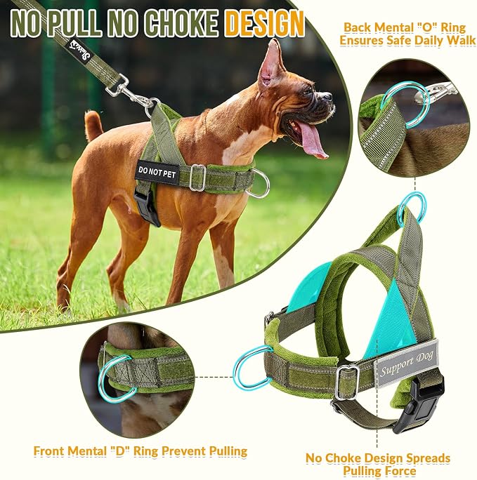 SlowTon No Pull Dog Harness with Front Clip - Heavy Duty, Soft Padded | Neck & Chest Adjustable, Tactical Pet Vest and Leash Set for Large Medium Sized Dogs, for Easy Walk & Training, Green L
