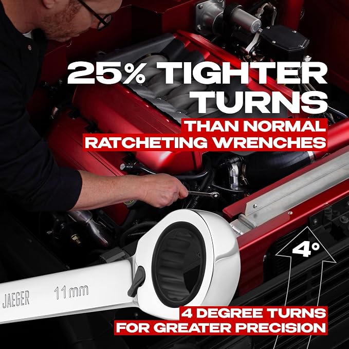 Jaeger 11 mm Reversible Ratchet Wrench, 15° Offset, 12-Pt, Metric