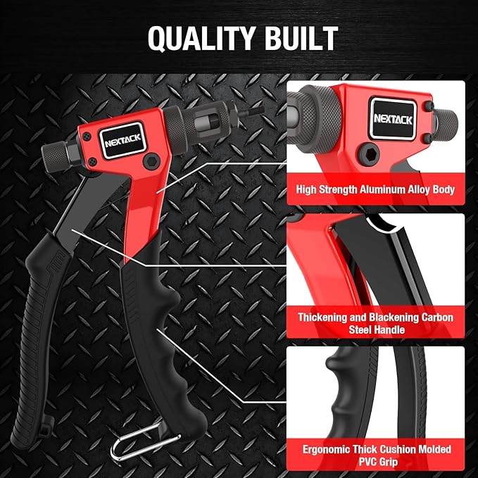 NEXTACK Rivet Nut Tool Kit with Step Drill Bit & 80 Nutserts for Tight Space, 8 Inch Rivnut Tool Set Riveter with 8 Mandrels 6-32 8-32 10-24 1/4-20 M3 M4 M5 M6 in Organized Rugged Carrying Case NT600