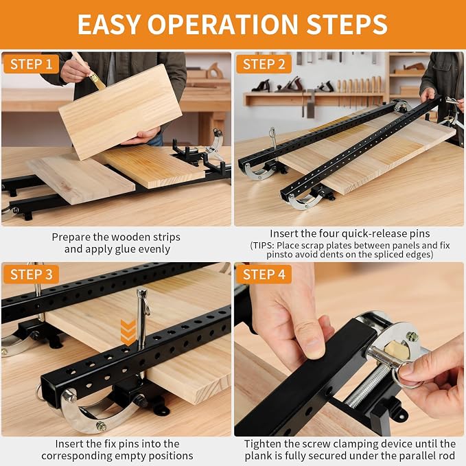 24 inch Panel Clamp, 4-Way Pressure Steel Parallel Clamp for Board Cabinet, For Board Cabinet, Tabletops, Woodwork, Adjustable parallelogram Couplers, clamps for woodworking(1 Pack)
