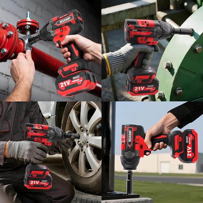 Cordless Impact Wrench 1/2 Inch, 1500 N.m/1106ft-lbs Brushless Impact Gun Compatible with Makita 18V Batteries, 3000 RPM High Torque Electric Power Impact Driver Set for Car Home (Red With Battery)