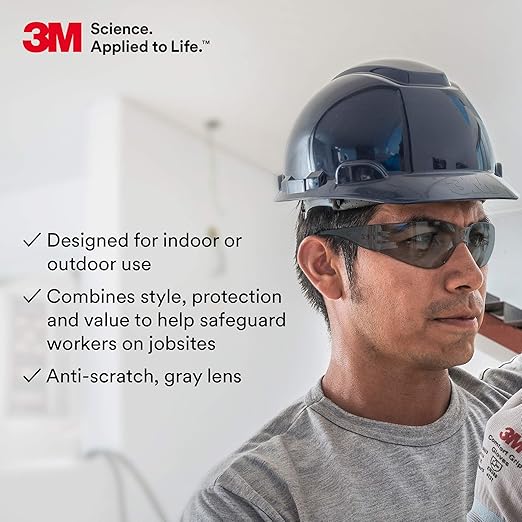 3M Safety Glasses, Virtua, 20 Pair, ANSI Z87, Unisex, Gray Hard Coat Lens, Gray Frame, Affordable Eye Protection, Lightweight, Wraparound Coverage, UVA, UVB, UVC