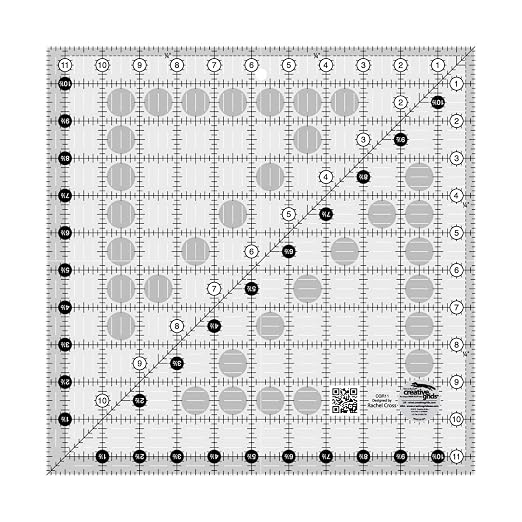 Creative Grids Quilt Ruler 11-1/2in x 11-1/2in Square – CGR11 – Made in USA, Non-Slip Grip Acrylic Quilting, Sewing, Crafting, Patchwork Ruler for Measuring & Cutting Fabric