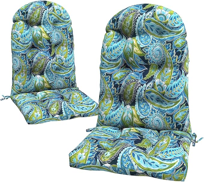 LVTXIII 2 Pack Outdoor Adirondack Chair Cushions, 44x19x4 Inch Water Repellent Patio Cushions for Rocking Chairs, Thick Tufted High Back Seat Cushion Set, Paisley Lapis Green