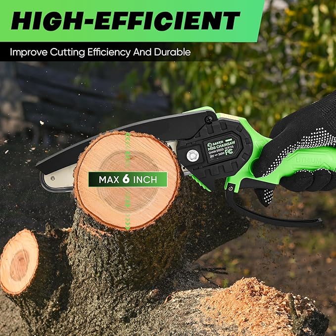 Saker Mini Chainsaw|6 Inch Chainsaw[2026 Upgraded]|Mini Cordless Electric Chain Saw|Small Handheld Portable Chainsaw Battery Powered Chain Saw for Tree Trimmer and Garden,Valentine's Day Gifts for Men