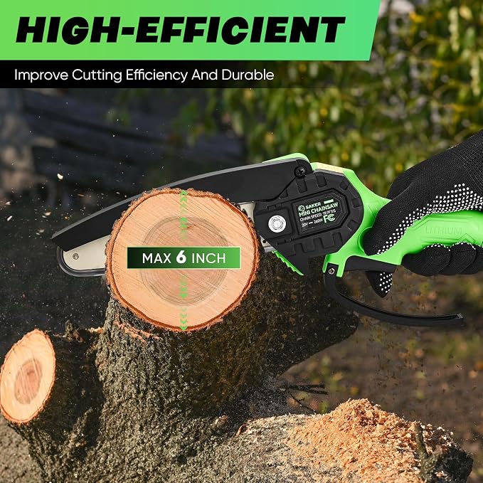 Saker Mini Chainsaw Cordless,6 Inch Chainsaw, Mini Electric Chainsaw Cordless Battery Powered,One-Hand Portable Chain Saw for Tree Trimming, Pruning&Wood Cutting,Gifts for Men Husband Father
