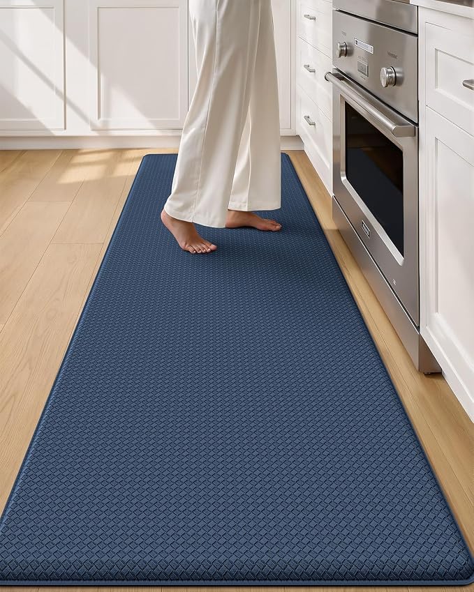 Color&Geometry Anti Fatigue Cushion Kitchen Mat for Floor -24"x94",Wide,Easy Clean, Water & Oil Proof, Anti Slip, Foam Rubber Runner Rug for Front Sink Comfort Standing,Blue