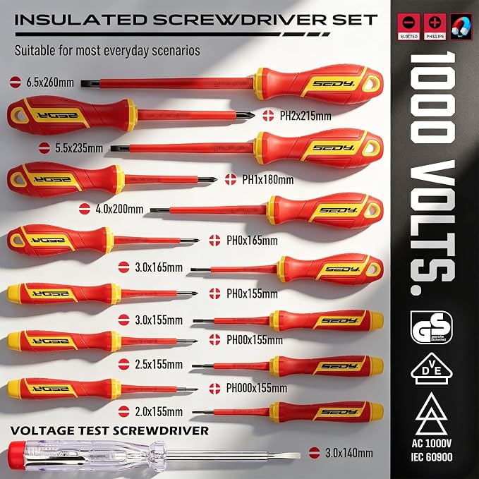 18-Piece Insulated Electrician Tool Set, VDE 1000V Insulated Screwdrivers, Voltage Tester, Long Nose, Diagonal Cutting and Water Pump Pliers for Electrical Work, Home Repair and Maintenance