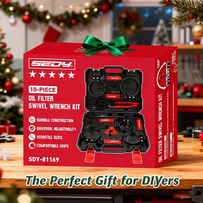 10-Piece Oil Filter Wrench Set 2-3/8"to 4-3/4", 12-Inch Adjustable Oil Filter Plier, Universal 3-Jaw Oil Filter Wrench, 1/2"Quick Release Ratchet Handle, 1/2"-3/8" Adapter, Towel in Storage Case