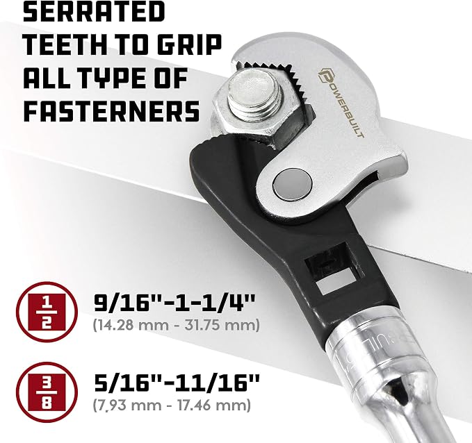 Powerbuilt 2 Piece Spring-Loaded Crowfoot Wrench Set, Adjustable, Auto Size, Universal, Self-Adjusting, Power Grip , Rapid Wrench- 240274