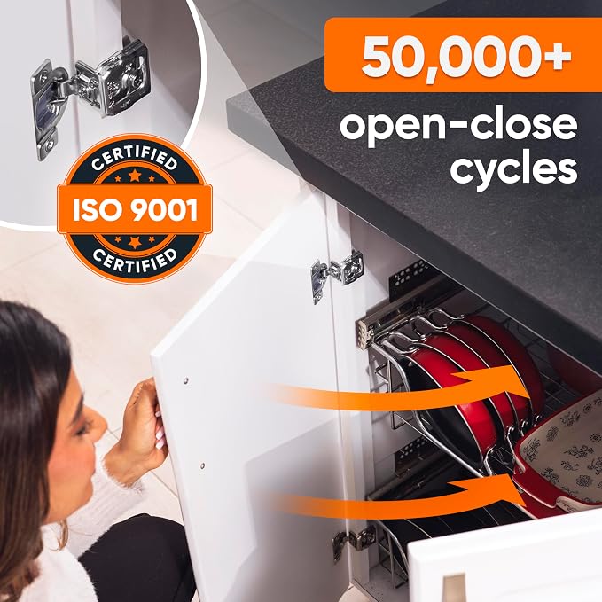 Decobasics 30 Pack Soft Close Cabinet Hinges – 1" Overlay for Kitchen Cabinet Doors, Face Frame Concealed Hidden Hinges – Stainless Steel, Self-Closing with 3-Way Adjustment & Slow Close Damper