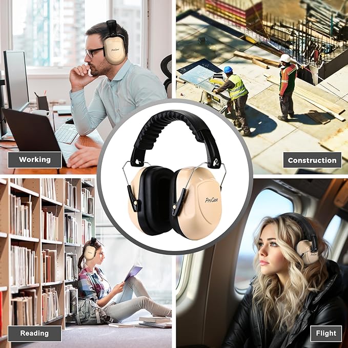 ProCase Noise Reduction Ear Muffs, Sound Proof Ear Protection, NRR 28dB Noise Cancelling Headphones for Adults Kids Autism, Hearing Protection for Shooting Gun Range Mowing -Beige
